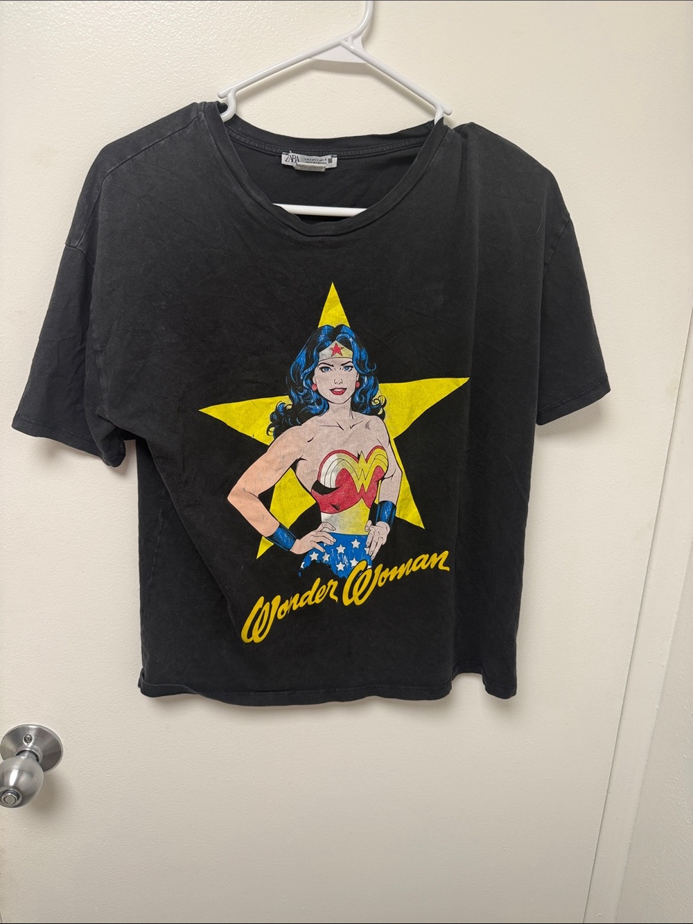Zara Black Wonder Woman Graphic Tee with Yellow Star